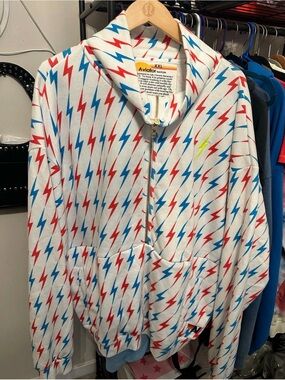 Aviator Nation White Hoodie with Red & Blue Lightning Bolts